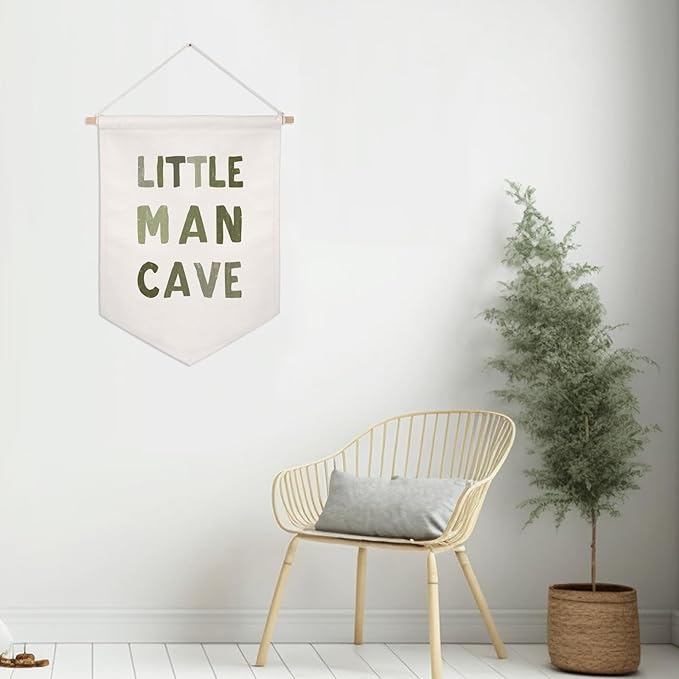 ZEARPT Little Man Cave Pennant Flag Wall Art Banner, Kids Room Decor, Nursery Wall Decor, 12.5 x 18 inches, Eco-friendly Fabric, Boho Style