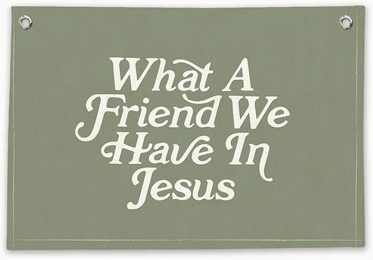 RTXLEZM Kids Room Decor-What a Friend We Have in Jesus Christian Canvas Banner Wall Hanging,Green Minimalist Bible Verse Wall Art Prints for for Classroom, Nursery, Kids Room，20x30