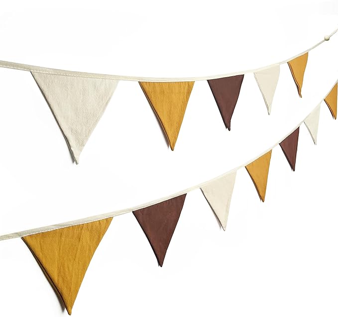 2 Sets of Brown Ginger Beige Nursery Garland 24Pcs Neutral Fabric Linen Pennant Banner Flags Triangle Streamers for Baby Playroom Decor Kids Camping Birthday Baby Shower Boho Party Decorations