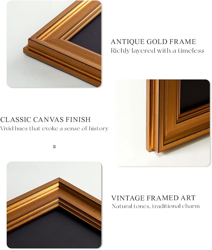 ARPEOTCY Gold Framed Canvas Wall Art, 12x16inch, Classical Rose Art Prints, Vintage Decor for Bathroom Kitchen Dining Room Entryway, Country Autumn Fall Shelf Decor,Small