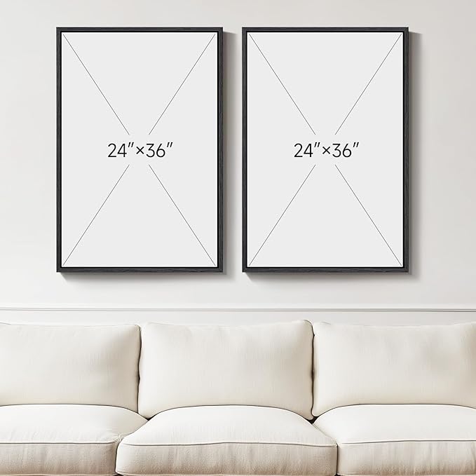 Large Framed Neutral Abstract Minimalist Wall Art Set of 2, Modern Canvas Prints Paintings Artwork for Walls, Black Beige Brown Abstract Art Pictures for Living Room Dining Bedroom Wall Decor 24x36 In