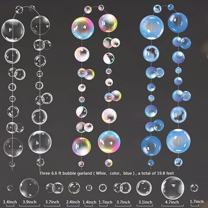 Transparent Bubble Garlands Mermaid Party Decoration Colored Blue Flat Cutouts Hanging Streamer for Birthday Baptism Wedding Ocean Wall Decal Baby Shower Under Sea Festal Kid Room Photo Props (Mix)