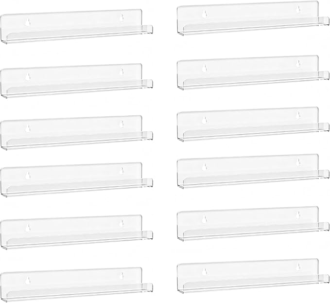12 Pack Vinyl Record Shelf Wall Mount, 12-Inch Clear Acrylic Album Storage Holder, Floating Display Shelves for Wall Decor, Magazine Shelf, Kids Bookshelf, Suitable for Bedroom, Living Room