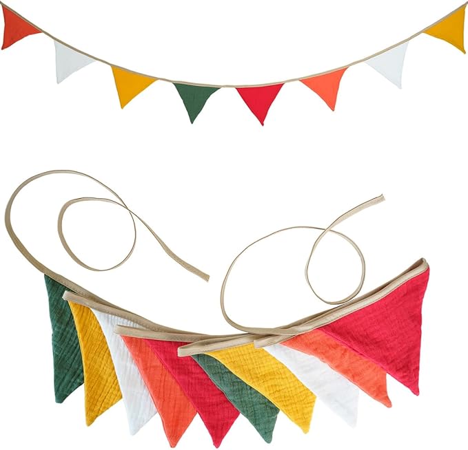 Pennant Banner Bunting Flags, Garland Triangle Banners Fabric for Merry Xmas Party Birthday Wedding New Year Party Supplies Classroom Nursery Playroom Decor (Red and Green)