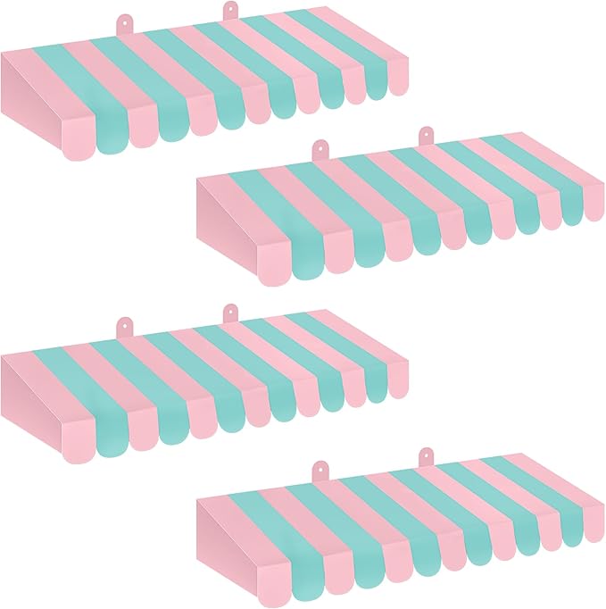 Boao 4 Pack Pink Green Christmas Awning Decoration 3D Stripe Cardboard Awning Colorful Party Wall Decor Pastel Party Favors for Xmas Lemonade Stand Bakery Ice Cream Truck Bulletin Board Decor