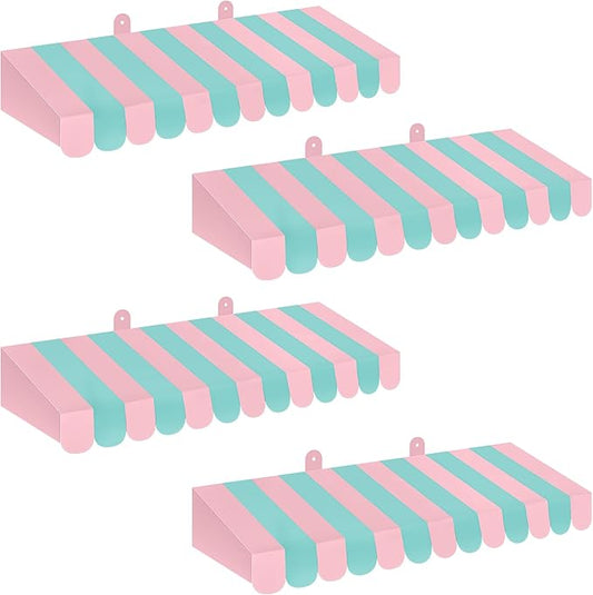 Boao 4 Pack Pink Green Christmas Awning Decoration 3D Stripe Cardboard Awning Colorful Party Wall Decor Pastel Party Favors for Xmas Lemonade Stand Bakery Ice Cream Truck Bulletin Board Decor