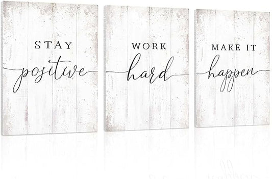 Inspirational Quotes Office Wall Art: Motivational Poster Positive Sayings Office Wall Decor, 3 Piece White Motivation Picture Inspirational Prints 12x16"