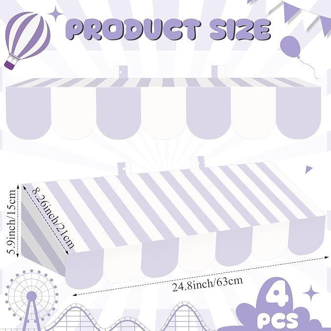 Tallew 4 Pcs 3D Circus Awning Wall Decoration Carnival Awning for Halloween Carnival Theme Party Classroom Decorations(Purple and White)