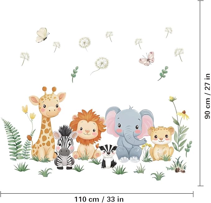 Cartoon Wall Stickers Jungle Animals Wall Decals for Kids Bedroom Nursery & Play Room Baby Room Decor