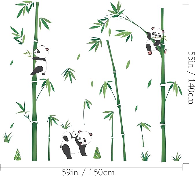 Panda Decor Wall Stickers Bamboo Wall Art Decals, Green Plants Peel and Stick Wall Murals Bamboo Wall Decoration Decals for Baby Kids Bedroom Nursery Living Room Décor