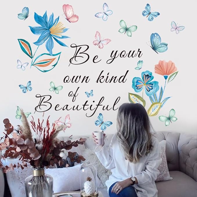 Inspirational Quotes Wall Decals Flower Wall Stickers Positive Saying Wall Decor Stickers Motivational Wall Art Sticker for Women Girls Home Bedroom Living Room Bathroom