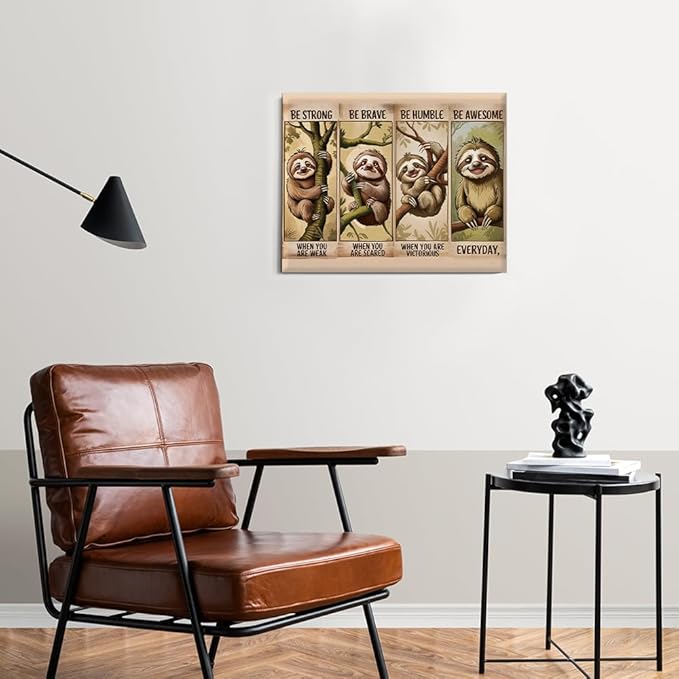 Inspirational Sloth Canvas Wall Art Cute Sloth Motivational Print Poster Animal Artwork Framed Painting for Home Living Room Bedroom Wall Decor 8x10 Inch