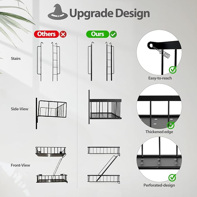 Fire Escape Wall Shelf, Modern City Corner Wall Decorative Action Figure Metal Display with Mini Shelf, Black 2.5 Tier
