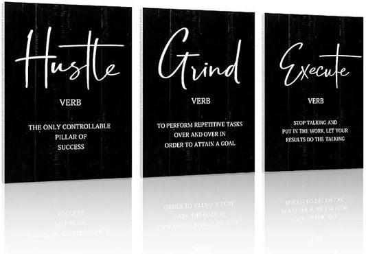 Inspirational Quotes Office Wall Art: Uplifting Motivational Poster Positive Office Decor, 3 Piece Black Picture Inspiring Sayings Prints 12x16”