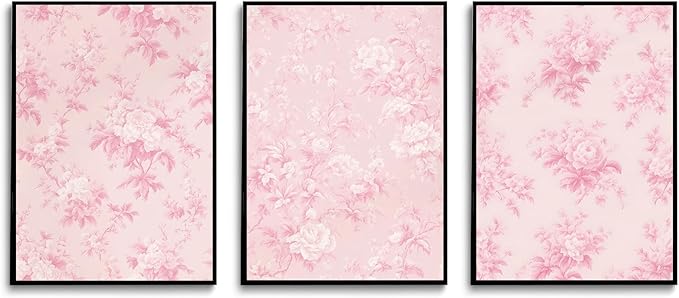 LYPHNX Pink Chinoiserie Flower Poster Wall Art light Pink Love Shack Fancy Canvas Decor Paintings Set of 3 Blush Pink Painting Pictures Home Decor for bedroom Living room Bathroom 16"x24" Unframed