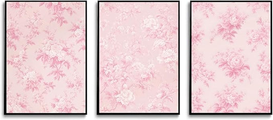 LYPHNX Pink Chinoiserie Flower Poster Wall Art light Pink Love Shack Fancy Canvas Decor Paintings Set of 3 Blush Pink Painting Pictures Home Decor for bedroom Living room Bathroom 16"x24" Unframed