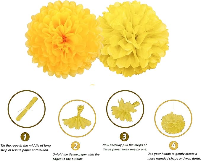 We Moment Yellow Paper Pom Poms Decorations for Wedding Birthday Yellow Party Decoration Ceiling Wall Hanging Tissue Flowers Decorations 12pcs 2 Colors of 12 Inch 10 Inch