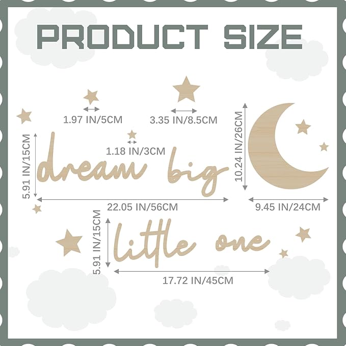 15 Pcs Moon and Stars Nursery Decor Dream Big Little One Wall Decor Boho Neutral Babyroom Wall Art Nursery Sign for Boys Girls Bedroom Home Farmhouse Living Playroom(Wood Color)