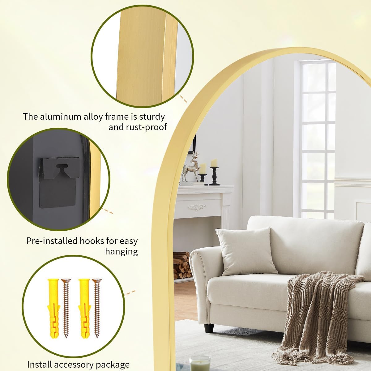 BEAUTYPEAK 30"x40" Arch Bathroom Mirror, Wall Mounted Vanity Metal Frame Mirror for Bedroom, Entryway, Living Room, Gold