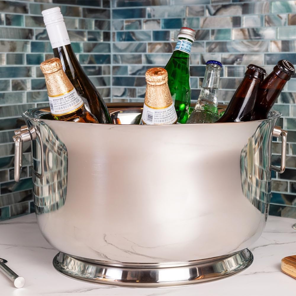 Sol Living Insulated Beverage Tub Large Ice Bucket with Handles Double Wall Stainless Steel Ice Bucket and Cooler for Wine, Drinks, Bar, Party, and Gift Beverage Cooler for Indoor and Outdoor Parties