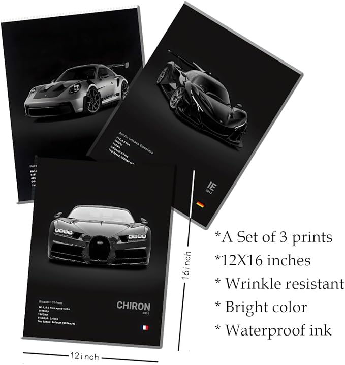 CSLGQGV Car Poster Vintage Racing Car Wall Art Supercar Canvas Prints Painting For Men Room Pictures Guys Dorm Room Aesthetics Decor Bedroom Office (frame, 12"x16" Canvas) black 01