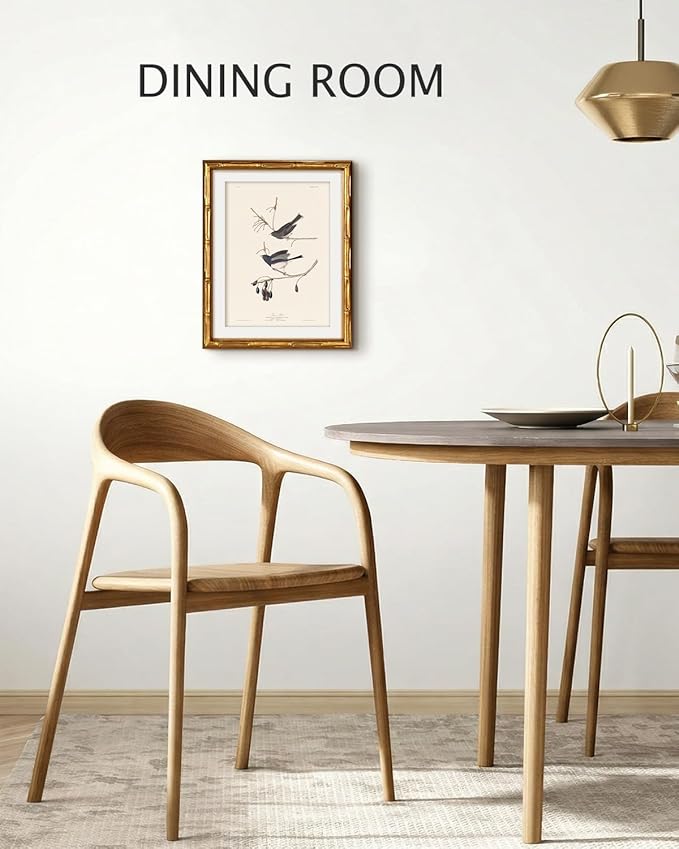 VIYYIEA Bamboo Detail Design Gold Framed Wall Art Kitchen Decor, Vintage Canvas Wall Art Prints for Living Room, Snow Birds Artwork, Animal Painting Picture Print, Home Decor Aesthetic 11 x 14inch