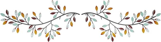 Hotop 2 Pieces Metal Tree Leaf Wall Decor Vine Olive Branch Leaf Wall Art Wrought Iron Scroll Sculptures Above the Bed, Living Room, Outdoor Decoration(Classic Style,Elegant Color)