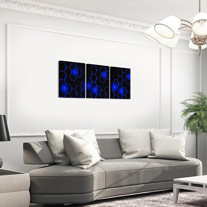 Feelyou Kids Honeycomb Canvas Wall Art 3 Piece 12" x 16" Ice Sports Games Picture Wall Decor Geometrical Office Wall Decorations Artwork Posters Beehive Geometric Black Red Wall Painting