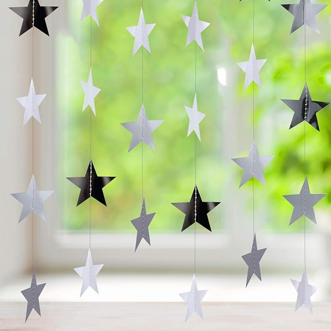 Patelai Glitter Star Garland Banner 2026 Graduation Decor 130 Feet Star Hanging Banner Twinkle Backdrop for Party Birthday Classroom Wedding Supplies(Silver)