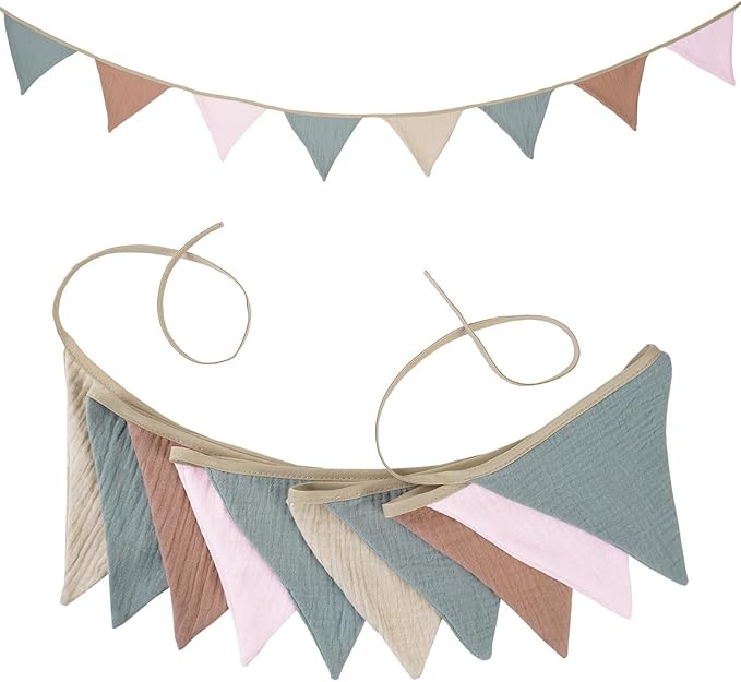 19.6ft Pennant Banner Bunting Flags Multicolor, Garland Triangle Banners Fabric for Boho Shower Wedding Party Decorations Playroom Decor (Pastel 2PCS)
