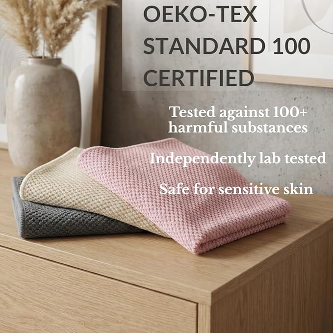 Oeko-Tex Certified Microfiber Cleaning Cloths – Non-Toxic, Safe for Family & Pets – 6 Pack Kitchen Rags for Counter – 12x12 in, Lint-Free, Absorbent Dish Towels, Dusting Cloths