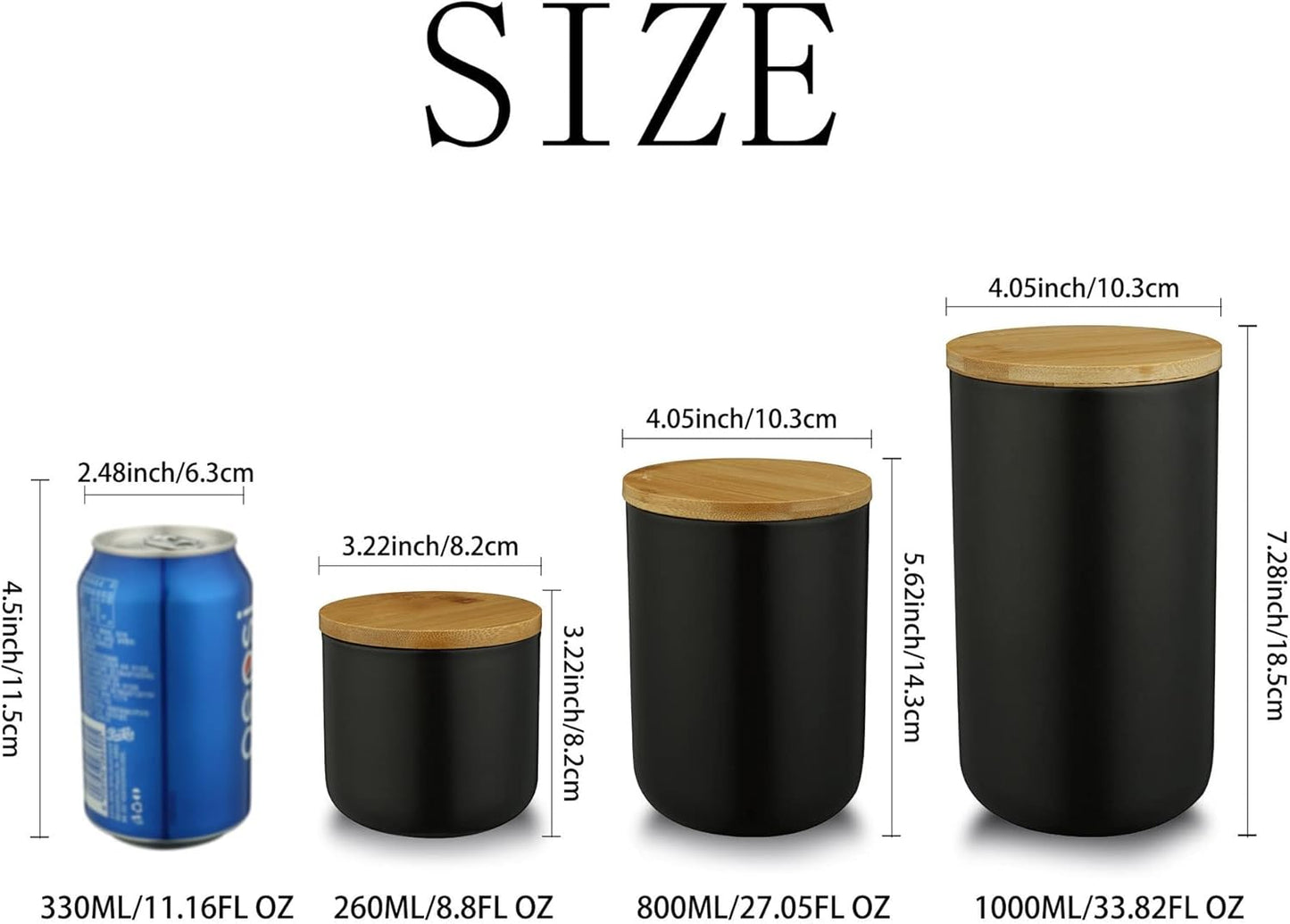 Ceramic Food Storage Jar Canister Modern Design Food Canisters with Airtight Seal Bamboo Lid, Loose Tea Coffee Spice Nuts Snacks Storage Jar Canister (Black 27.05oz/800ml)