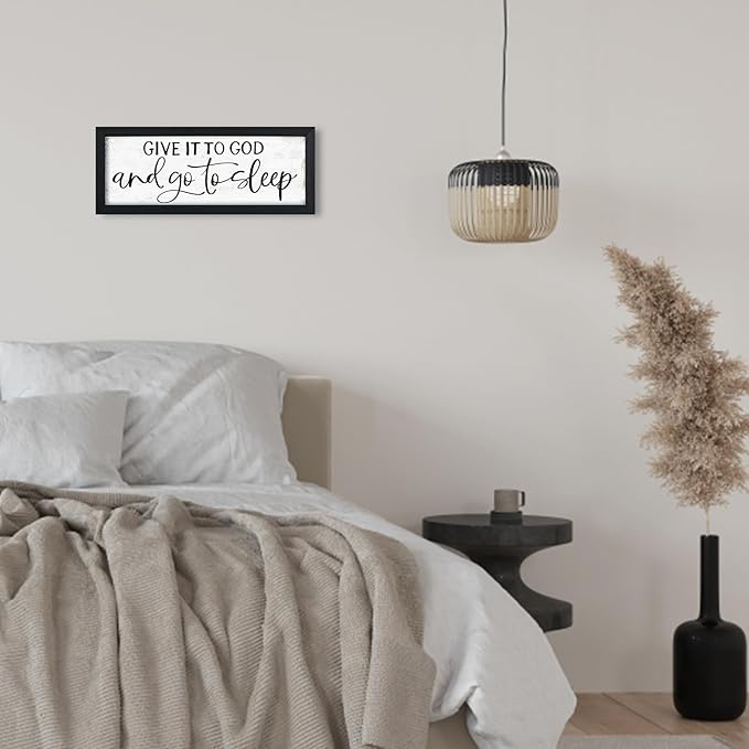 Give It To God And Go To Sleep Sign: Wall Decor Farmhouse For Home Decor Bedroom Framed Above Bed Rustic Country Master Wall Art Decor 6" x 14.5"