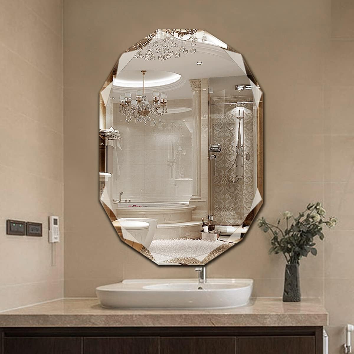 Single Beveled Edge Frameless Wall Mount Bathroom Vanity Mirror, 24” X 36”|Silver|