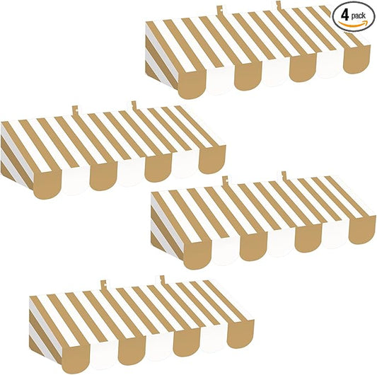 Tallew 4 Pcs 3D Circus Awning Wall Decoration Carnival Awning for Halloween Carnival Theme Party Classroom Decorations(Gold and White)