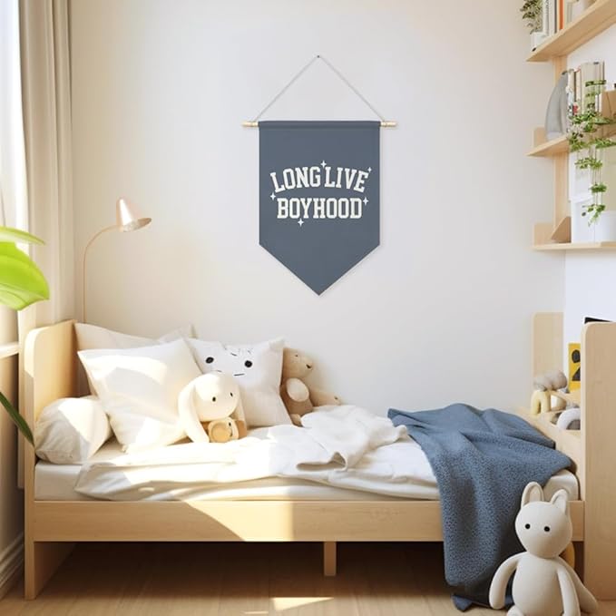AGMDESIGN Long Live Boyhood Canvas Hanging Pennant Flag Banner, Kids Room Decor Flag, Boy Room Home Decor, Boy Nursery Decor, Kids Playroom Essentials, Birthday Christmas Gifts for Boys