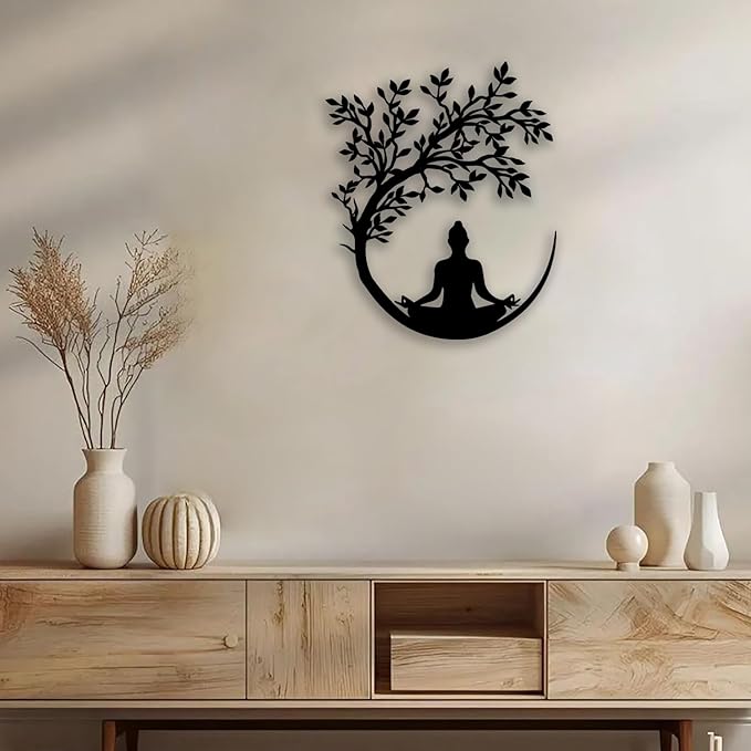 OPTYBVFD Tree of Life and Buddha Metal Wall Decor - Zen Room Decor Wall Art Home Decor for Living Room, Bedroom, Office, Yoga, Meditation (Black)