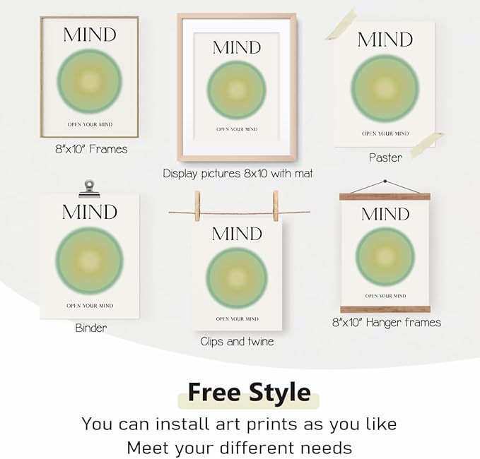 PLKMN Mind Body Soul Spirit Wall Art Prints,Energy Spiritual Positive Aura Posters For Room Aesthetic, Colorful Aura Poster Energy Wall Art for Bedroom Yoga 8x10 Inch Set of 4 Unframed