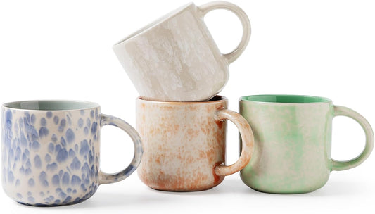 12 OZ Coffee Mugs Set of 4, Modern Ceramic Coffee Mugs Set with handle for Tea/Latte/Cappuccino/Milk/Cocoa.