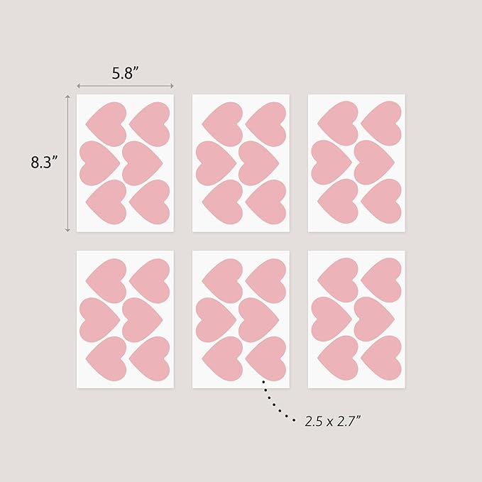 Pink Hearts - Easy-to-Apply & Removable Wall Stickers: Transform Your Toddlers Bedroom with Durable, Vibrant Peel-and-Stick Wall Decor – Stickers for Kids