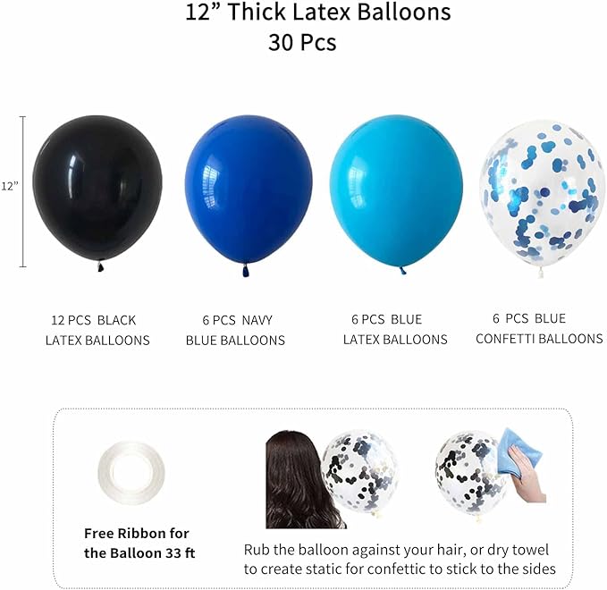 ANSOMO Blue and Black Happy Birthday Party Decorations for Boys Men Banner Balloons Navy Royal Light Blue Pom Poms Foil Curtain Décor Supplies 13th 16th 18th 20th 30th 40th 50th 60th 70th 80th