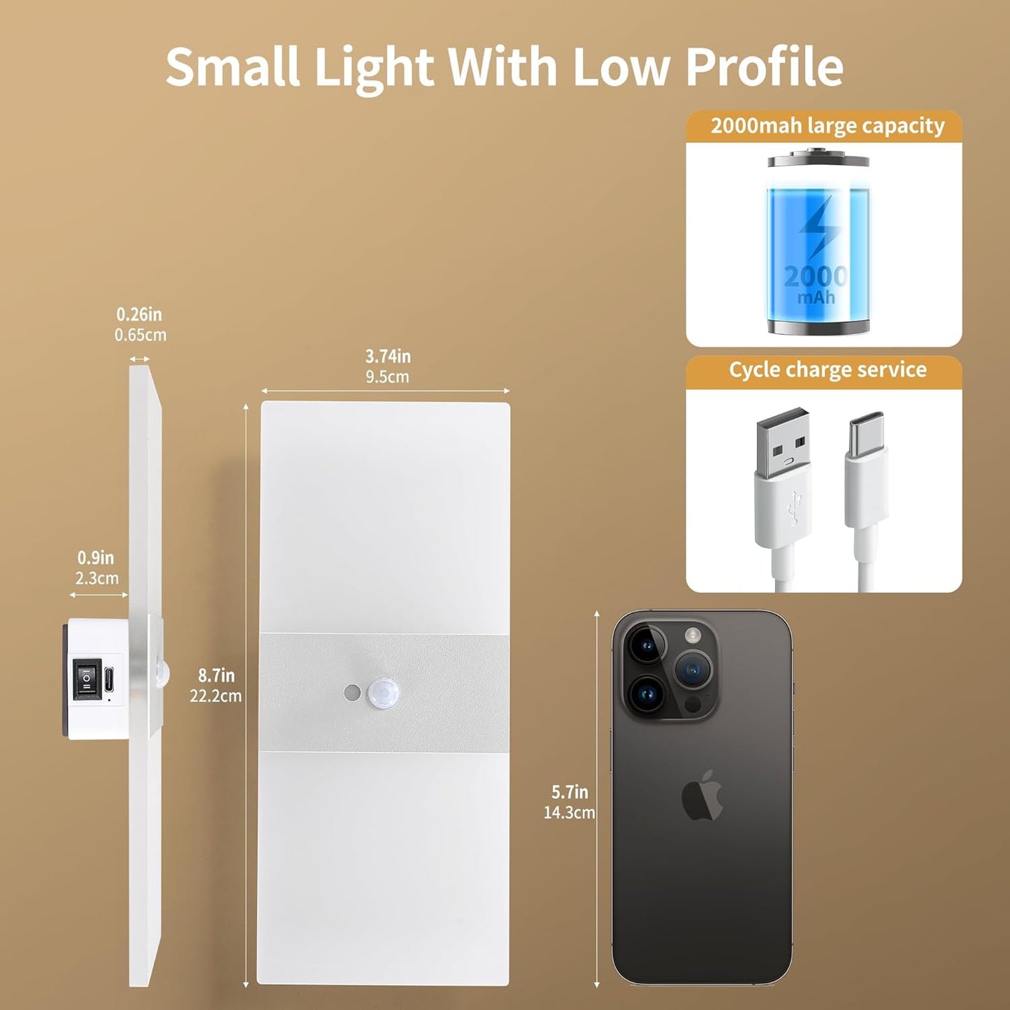 2pcs Motion Sensor Wall Sconces, Battery Operated Wall Sconce, Indoor Rechargeable USB Wall Light, Magnetic Wireless Warm White Energy Saving Wall Lamp for Hallway, Staircases, Living Room