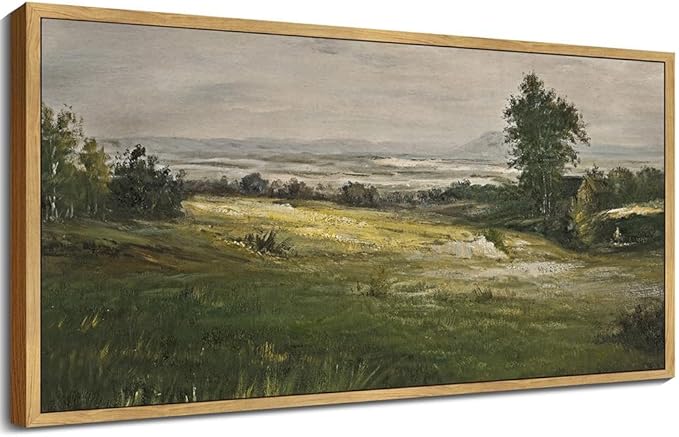 SHENIFY Vintage Framed Wall Art Rustic Cottage Country Riverside Landscape Scenery Home Decor Retro Mountain Decorations for Bedroom Ready to Hang Wall Artwork - 20x40in Natural Framed