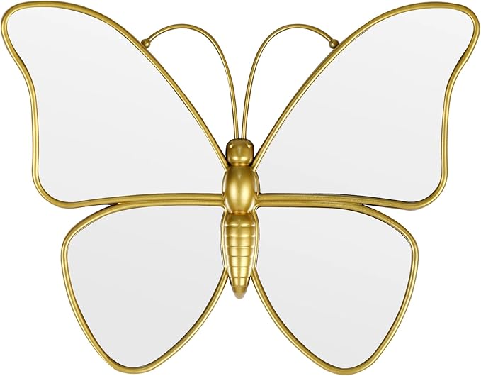 Decorative Butterfly Wall Mirror with Gold Plastic Frame (12.2 x 9.8 inch)