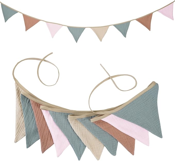 Pennant Banner Bunting Flags Multicolor, Garland Triangle Banners Fabric for Boho Shower Wedding Party Decorations Nursery Playroom Decor(Pastel)