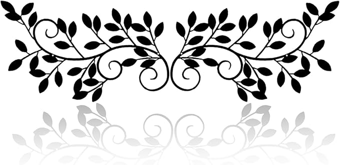 ESTART 2 Pieces Metal Tree Leaf Wall Decor Vine Olive Branch Leaf Wall Art Wrought Iron Scroll Sculptures for Above the Bed, Living Room, Bathroom, Hallway, Office, Outdoor Decoration (Black)