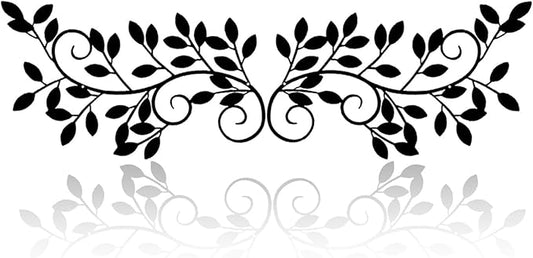 ESTART 2 Pieces Metal Tree Leaf Wall Decor Vine Olive Branch Leaf Wall Art Wrought Iron Scroll Sculptures for Above the Bed, Living Room, Bathroom, Hallway, Office, Outdoor Decoration (Black)