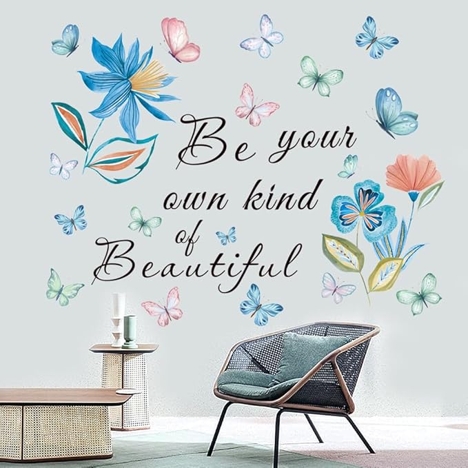Inspirational Quotes Wall Decals Flower Wall Stickers Positive Saying Wall Decor Stickers Motivational Wall Art Sticker for Women Girls Home Bedroom Living Room Bathroom