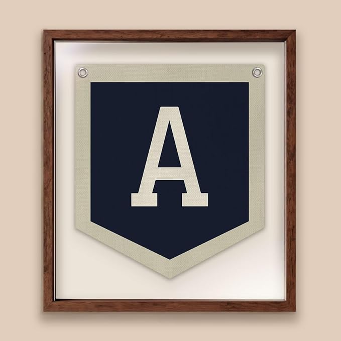 Lacama Vintage Name Pennant Flag Banner for Nursery Toddler Bedroom Playroom Kidsroom，Personalized Baby Gifts，Toddler Boys Room Decor, Nursery Wall art, Baby Boy Christmas Gifts，Initial Monogram M 12x14 in