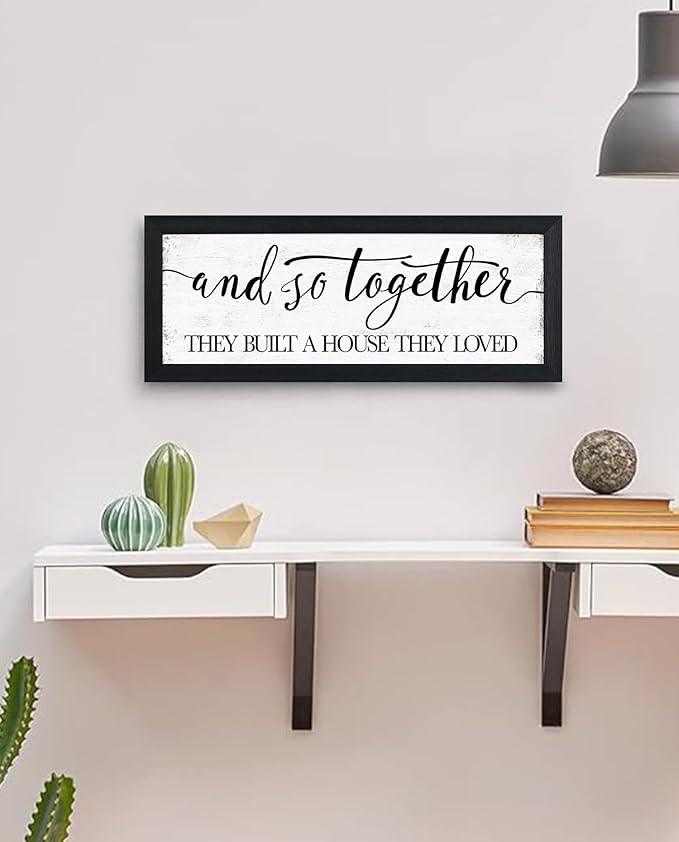 House Warming For New Home Decor Sign: And So Together They Built A House They Loved, Modern Farmhouse Wall Decor, Rustic Home Decor Wall Art Family Love Signs, Bedroom Decor For Couples Sweet Decorations